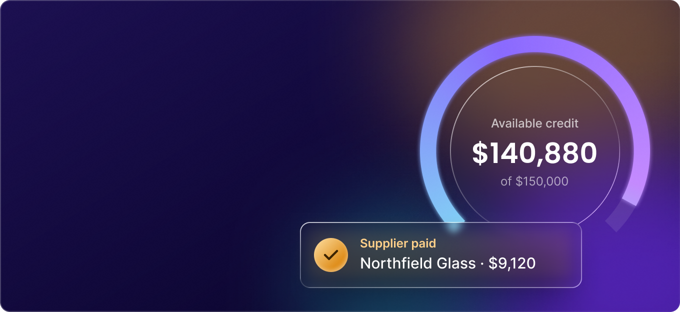 Available credit of $140,880 of $150,000, with Northfield Glass paid