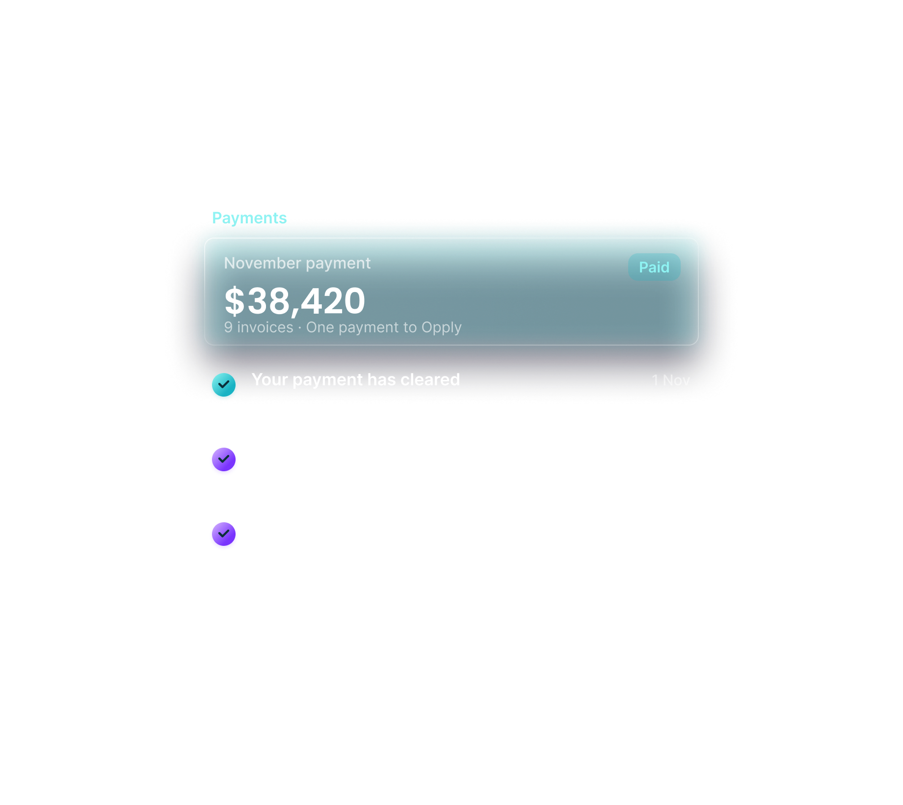 Payments: November payment of $38,420 cleared and suppliers paid